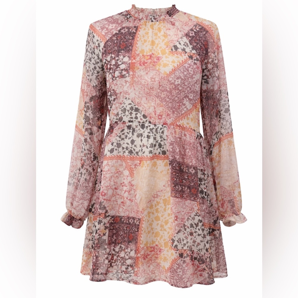 Women Large Boho Floral Patchwork Mixed Print Dress Cottagecore Shabby Chic EUC